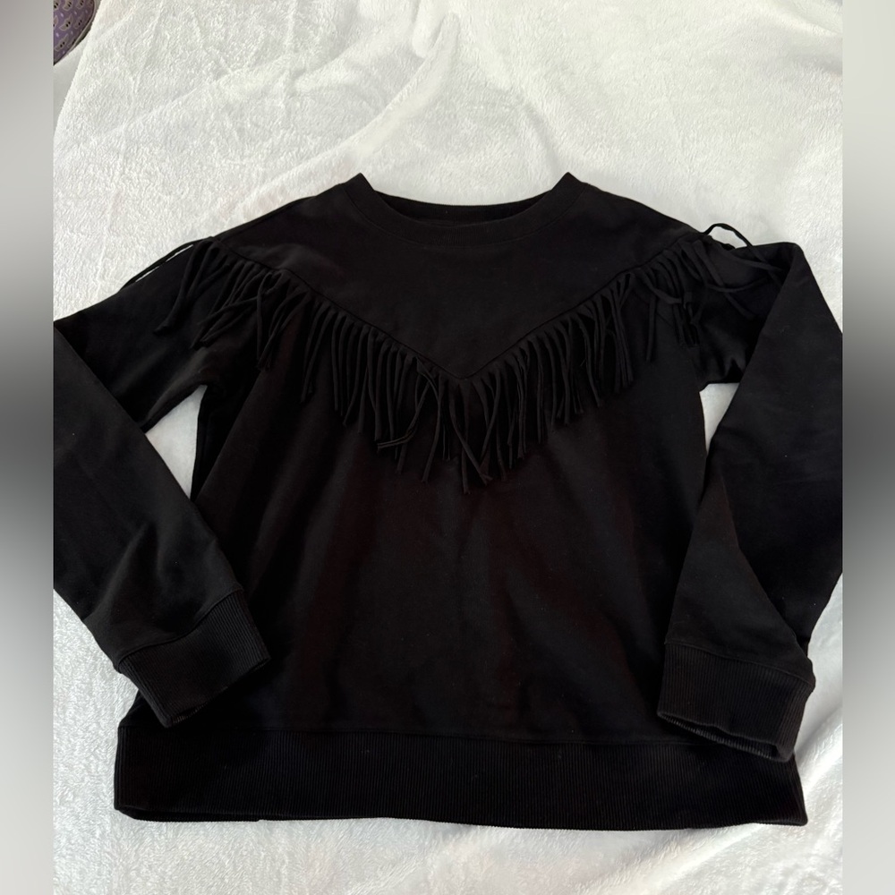 A New Approach ana Black Fringe Crewneck Pullover Sweatshirt Women’s Small